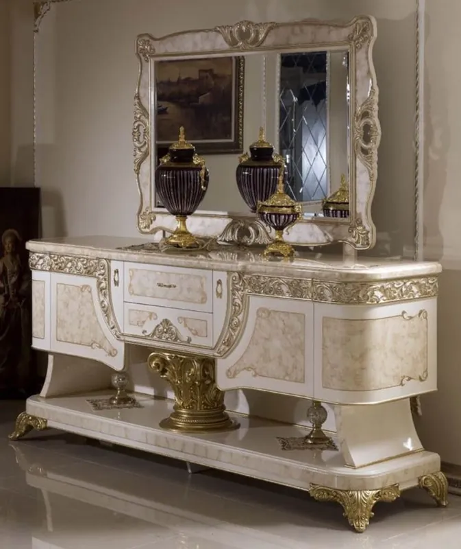 Rabatt Casa Padrino ensemble de meubles baroques de luxe blanc / beige / or - 1 Buffet Baroque & 1 Miroir Mural Baroque - Mobilier Baroque Fait Main - Noble & Magnifique
