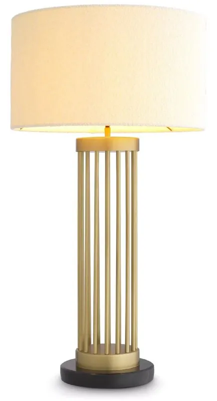 Casa Padrino lampe de table de luxe laiton antique / noir / blanc Ø 45 x H. 83 cm - Lampe de bureau moderne en métal avec base en marbre et abat-jour rond - Lampe de salon Echt