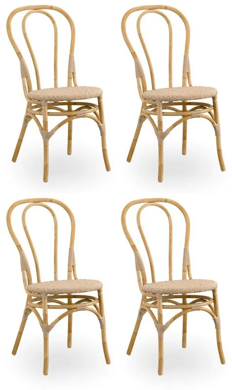 Neu Casa Padrino ensemble de 4 chaises de jardin de luxe naturel 45 x 56 x H. 88 cm - Mobilier de jardin et terrasse en rotin moderne - Qualité de Luxe