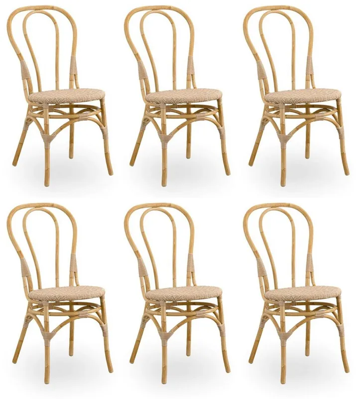 Casa Padrino ensemble de 6 chaises de jardin de luxe naturel 45 x 56 x H. 88 cm - Mobilier de jardin et terrasse en rotin moderne - Qualité de Luxe Echt