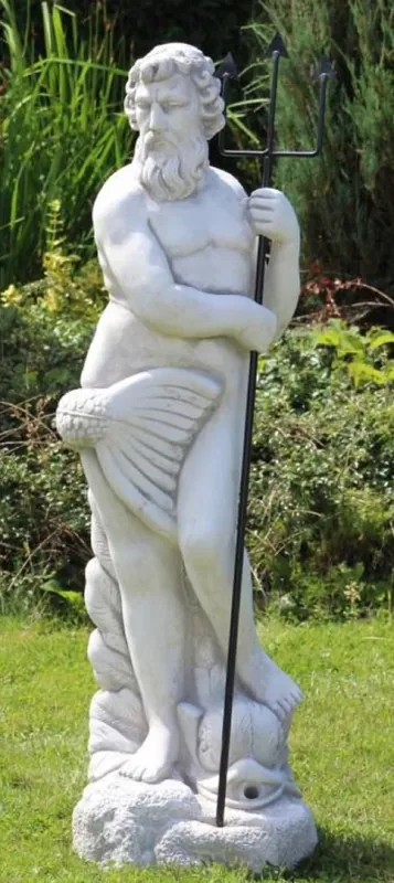 Casa Padrino sculpture Art Nouveau gargouille neptune avec poisson gris / noir 35 x 35 x H. 123 cm - Elégante figure de pierre gargouille - Accessoires de Décoration de Jardin Art Nouveau Bestpreis