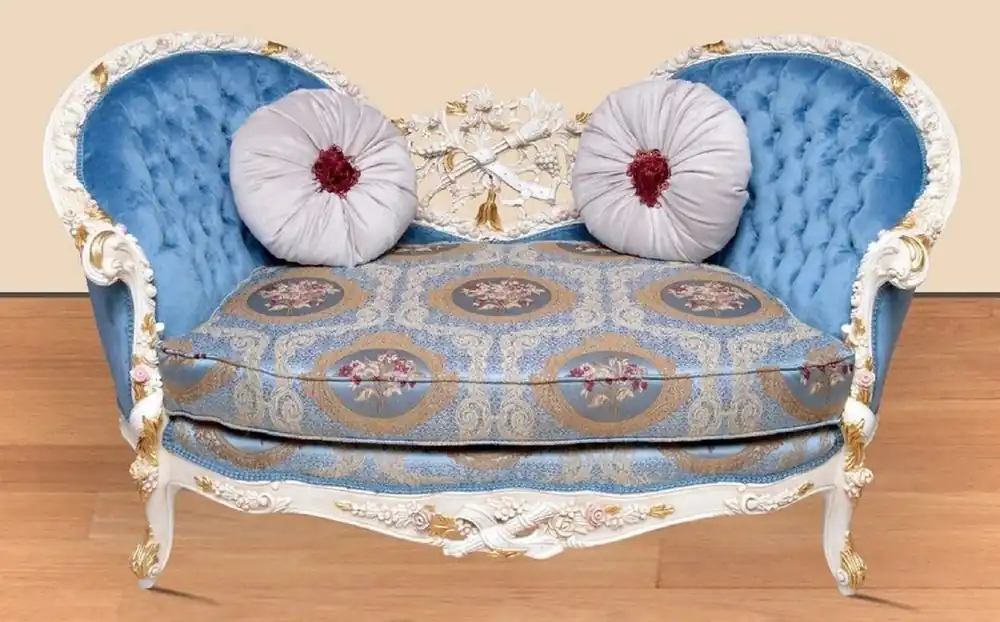 Online Kaufen Casa Padrino canapé baroque baroque bleu motif / blanc / or - Canapé de salon fait main de style baroque - Magnifique meuble de salon baroque