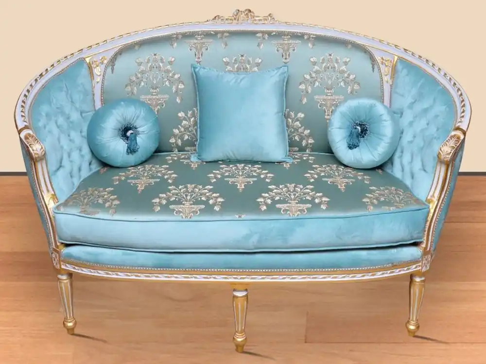 Casa Padrino canapé baroque baroque turquoise motif / blanc / or - Canapé de salon fait main de style baroque - Magnifique meuble de salon baroque Schnäppchen