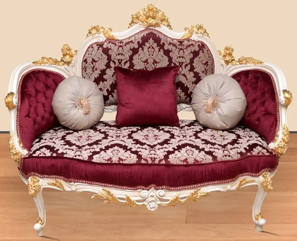 Highlight Casa Padrino canapé baroque baroque bordeaux rouge / blanc / or - Canapé de salon fait main de style baroque - Magnifique meuble de salon baroque