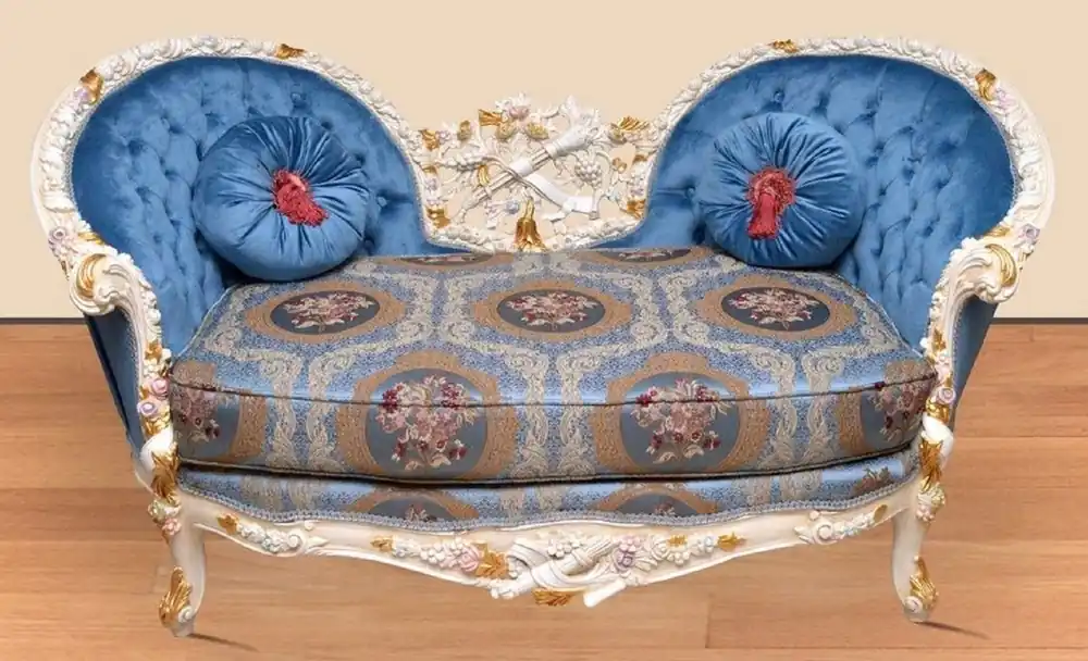 Sonderaktion Casa Padrino canapé baroque baroque bleu motif / crème / blanc / or - Canapé de salon fait main de style baroque - Magnifique meuble de salon baroque
