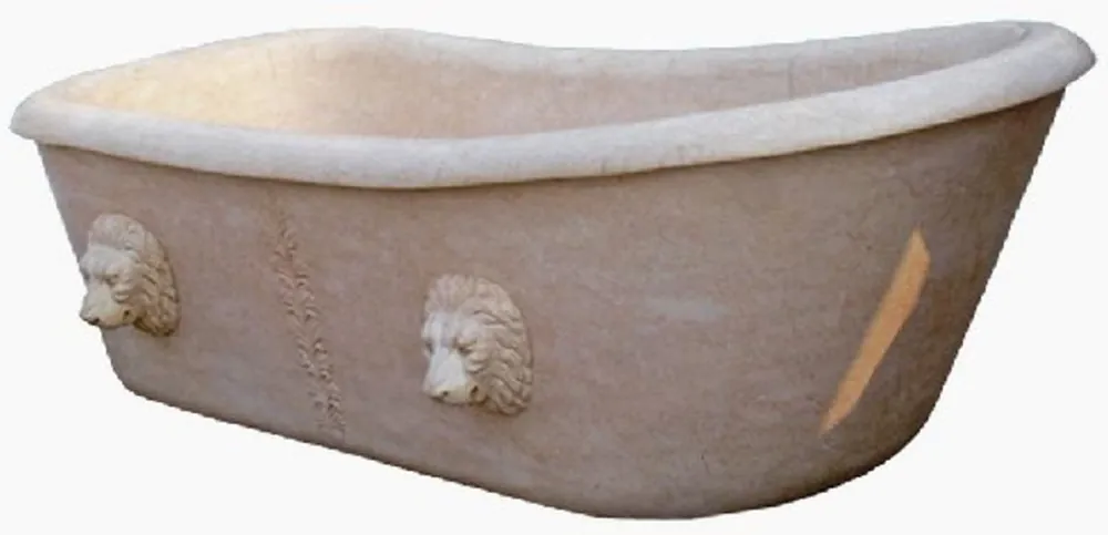 Angebot Casa Padrino baignoire baroque de luxe tête de lion beige 180 cm - Baignoire autoportante en marbre - Accessoires de salle de bain baroque - Noble & Magnifique