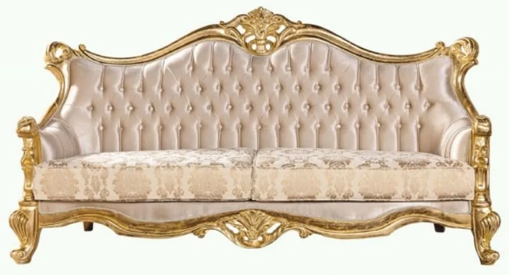 Nur Für Kurze Zeit Casa Padrino canapé baroque de luxe beige / or - Magnifique canapé de salon avec motif - Meuble de Salon Baroque - Noble & Magnifique
