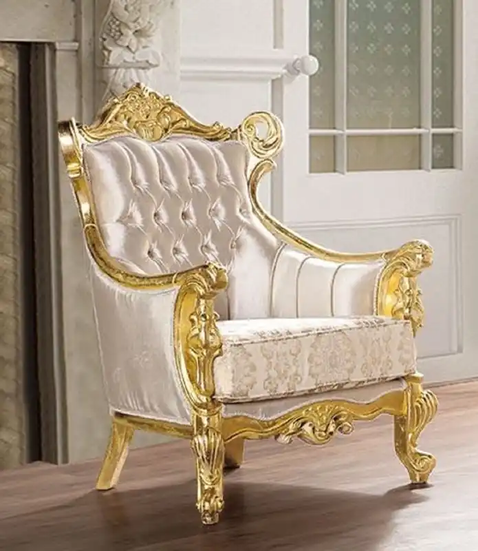 Casa Padrino fauteuil de salon baroque de luxe beige / or - Magnifique fauteuil avec motif - Meuble de salon baroque fait main Neuheit