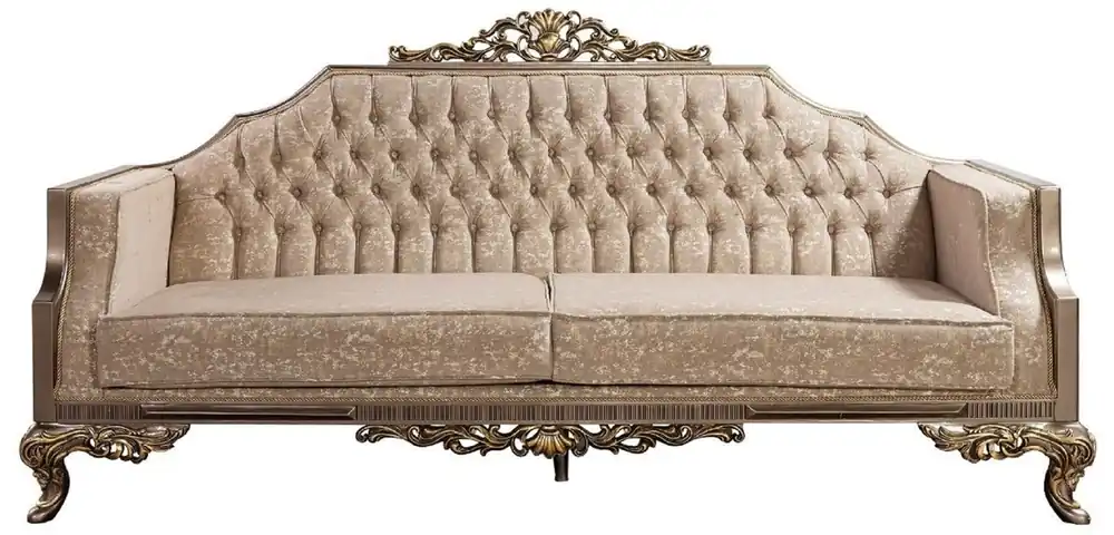 Casa Padrino canapé baroque de luxe gris / beige / argent / or - Magnifique canapé de salon avec motif - Meuble de Salon Baroque - Noble & Magnifique Neuheit