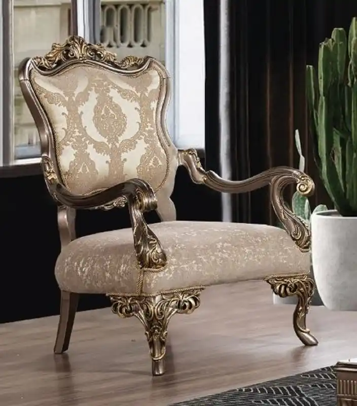 Bestpreis Casa Padrino fauteuil de salon baroque de luxe gris / beige / argent / or - Magnifique fauteuil avec motif - Meuble de salon baroque fait main
