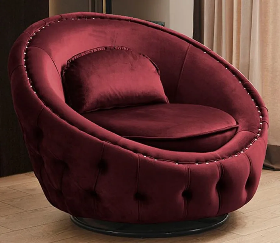 Letzte Chance Casa Padrino fauteuil pivotant Chesterfield de luxe bordeaux rouge Ø 90 cm - Fauteuil de Salon Chesterfield Moderne - Mobilier de Salon Chesterfield de Luxe