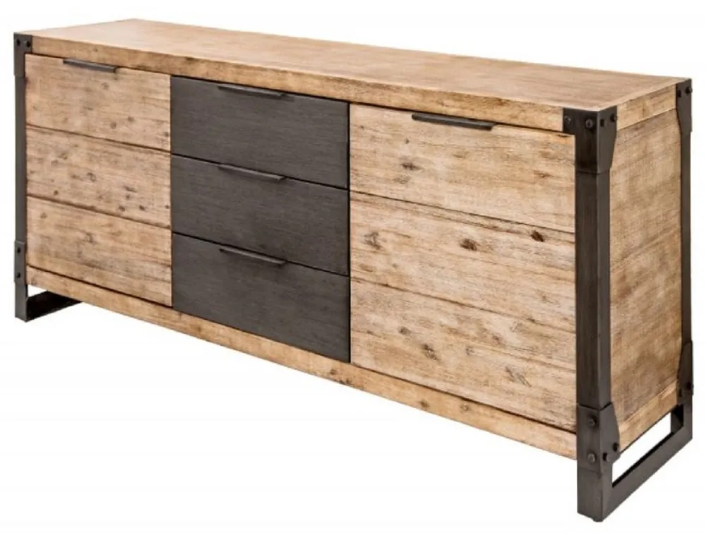 Casa Padrino buffet de style campagnard naturel / gris / anthracite 180 x 45 x H. 80 cm - Armoire en bois massif avec 2 portes et 3 tiroirs - Meubles de Salon Neu Im Sortiment