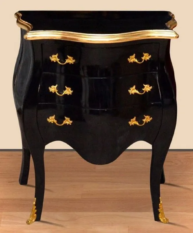Casa Padrino table de chevet baroque noir / or - Commode en bois massif faite à la main de style baroque - Table de chevet de style antique avec 3 tiroirs - Meuble Baroque Neuheit