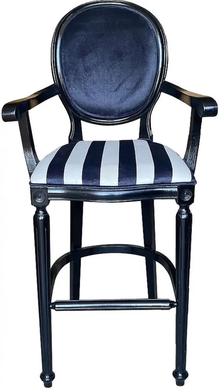 Casa Padrino chaise de bar baroque avec accoudoirs noir / blanc / noir - Tabouret de bar à rayures de style antique en velours - Meubles de bar baroques fabriqués à la main Geprüft
