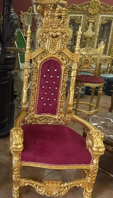 Casa Padrino fauteuil trône baroque avec cuir artificiel et strass bordeaux rouge / or - Fauteuil royal fait main - Fauteuil de mariage - Fauteuil géant - Magnifique meuble baroque Garantierte Lieferung