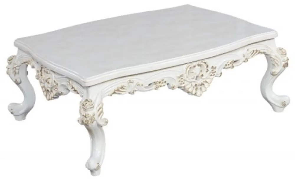 Casa Padrino table basse baroque de luxe blanc / or - Magnifique table de salon en bois massif de style baroque - Meuble de salon baroque - Noble & Magnifique Expressversand