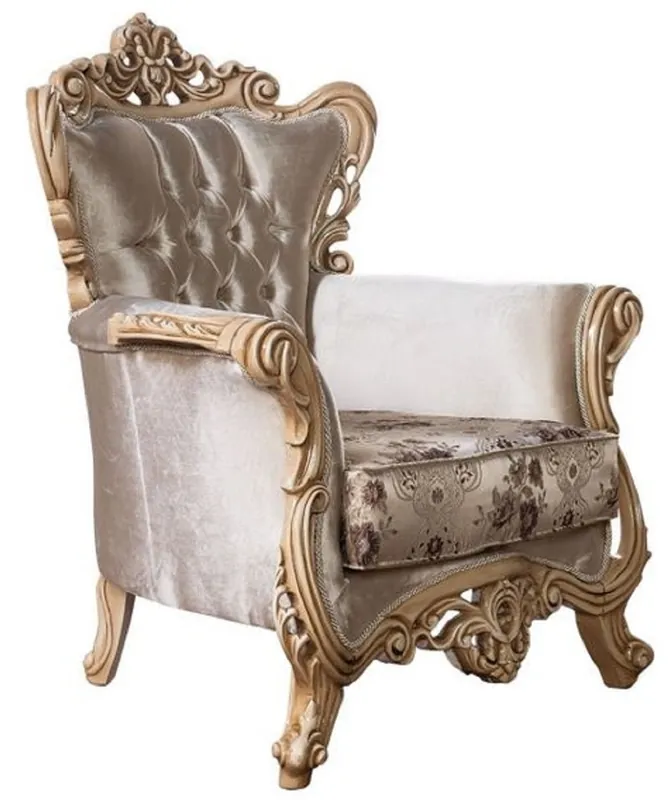 Casa Padrino fauteuil baroque de luxe beige / marron / naturel - Magnifique fauteuil de salon avec motif élégant - Mobilier de salon baroque Neue Kollektion