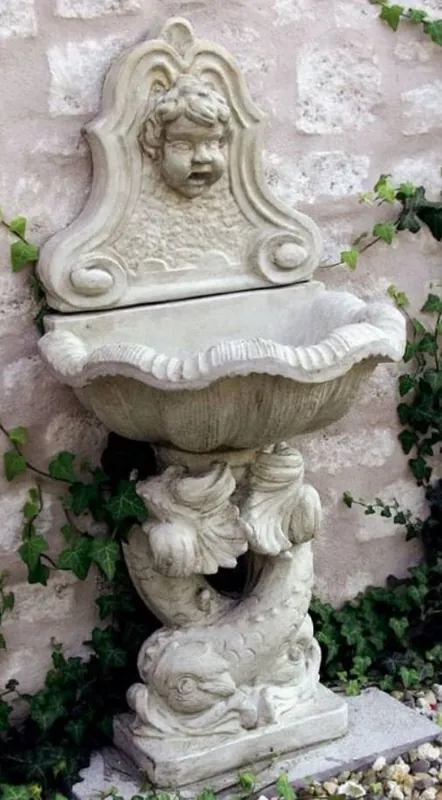 Letzte Chance Casa Padrino fontaine murale Art Nouveau blanc gris style antique 43 x 60 x H. 125 cm - Elégante fontaine de jardin - Fontaine en pierre de décoration de jardin - Accessoires de Jardin Art Nouveau