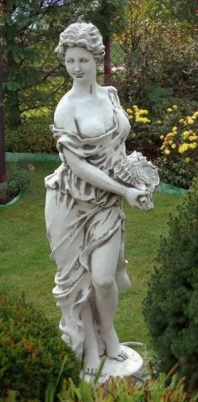 Casa Padrino Sculpture de Décoration de Jardin Art Nouveau Femme avec Coquillage Gris 44 x 44 x H. 138 cm - Décoration de Jardin Figure - Accessoires de Décoration de Jardin Baroque & Art Nouveau Günstig