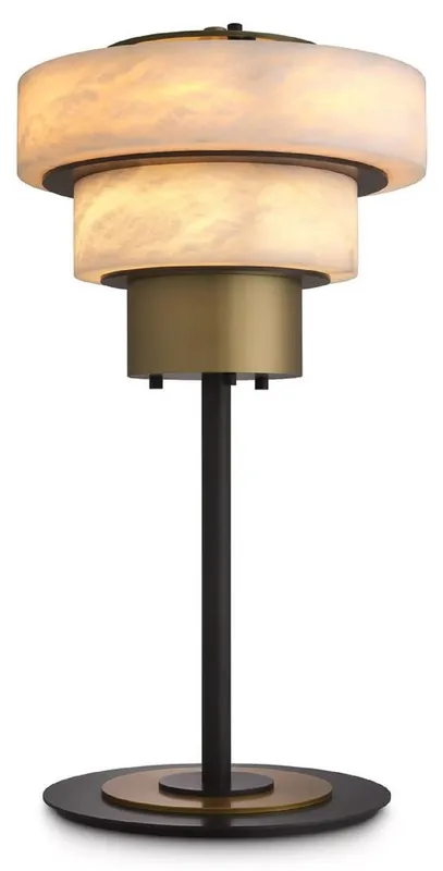 Casa Padrino lampe de table de luxe laiton antique / albâtre Ø 35 x H. 66,5 cm - Lampe de bureau ronde en métal avec abat-jour en albâtre - Collection de Luxe Neu