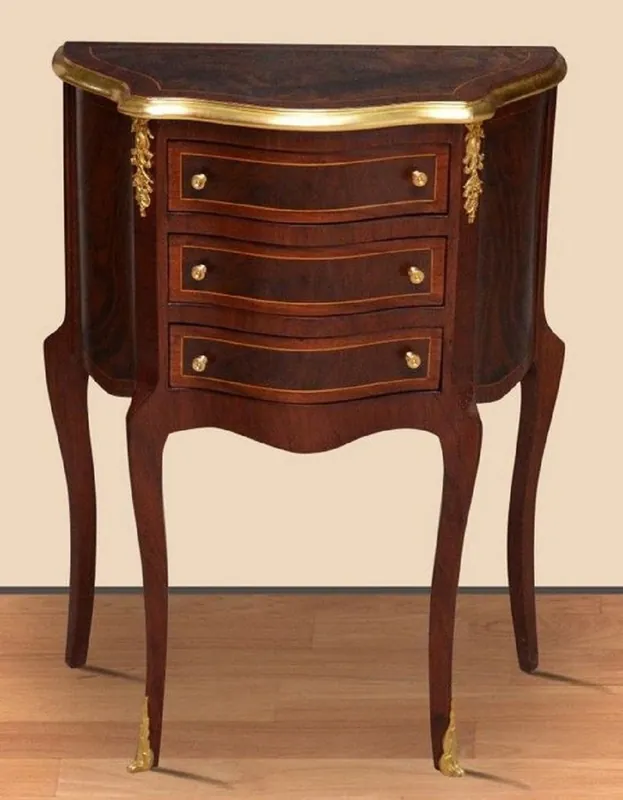Casa Padrino table de chevet baroque marron foncé / or - Commode en bois massif fait main de style baroque - Table de chevet de style antique - Table d'appoint avec 3 tiroirs - Meuble Baroque Günstig