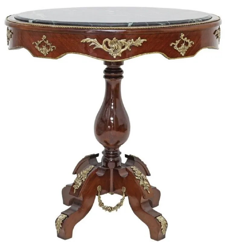 Preisreduziert Casa Padrino table d'appoint baroque marron foncé / laiton / noir - Table ovale en bois massif de style antique avec plateau en marbre - Mobilier de salon baroque
