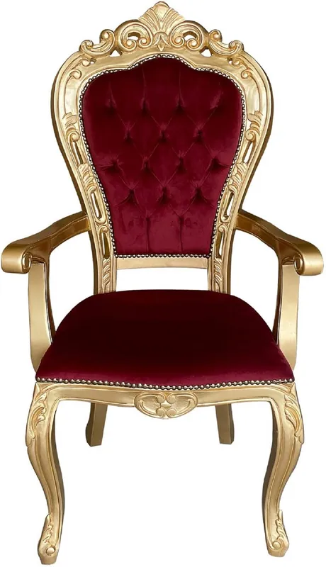 Casa Padrino chaise de salle à manger baroque de luxe bordeaux rouge / or - Chaise de style antique fait main avec accoudoirs et velours fin - Mobilier de salle à manger de style baroque Expressversand