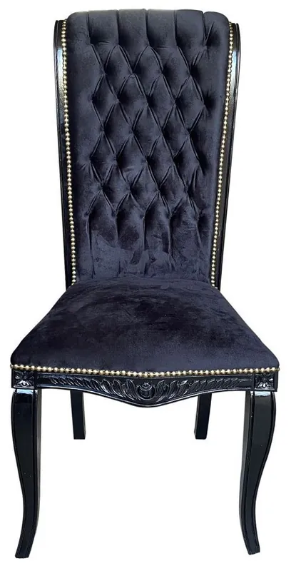 Casa Padrino chaise de salle à manger baroque de luxe à dossier haut noir / noir - Chaise de style antique faite à la main avec un tissu en velours fin - Meuble de salle à manger de style baroque Finale Aktion