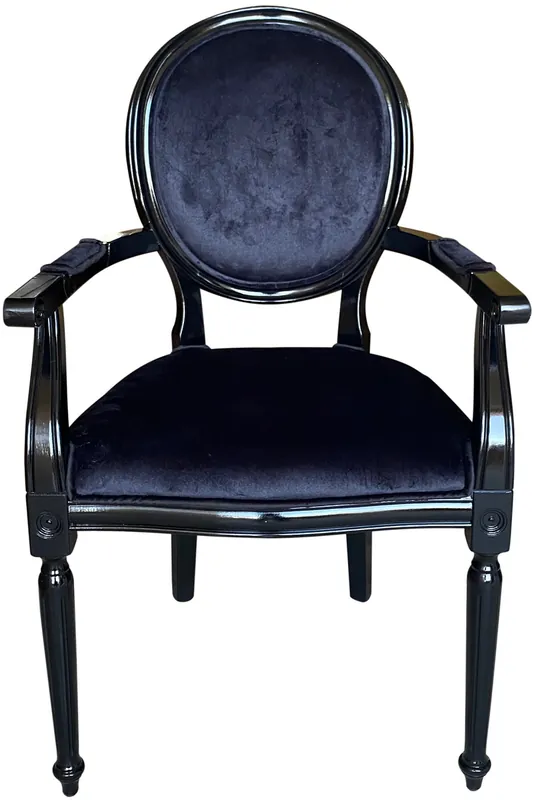 Casa Padrino chaise de salle à manger baroque de luxe noir / noir - Chaise de style antique fait main avec accoudoirs et tissu en velours fin - Mobilier de salle à manger de style baroque Solange Der Vorrat Reicht