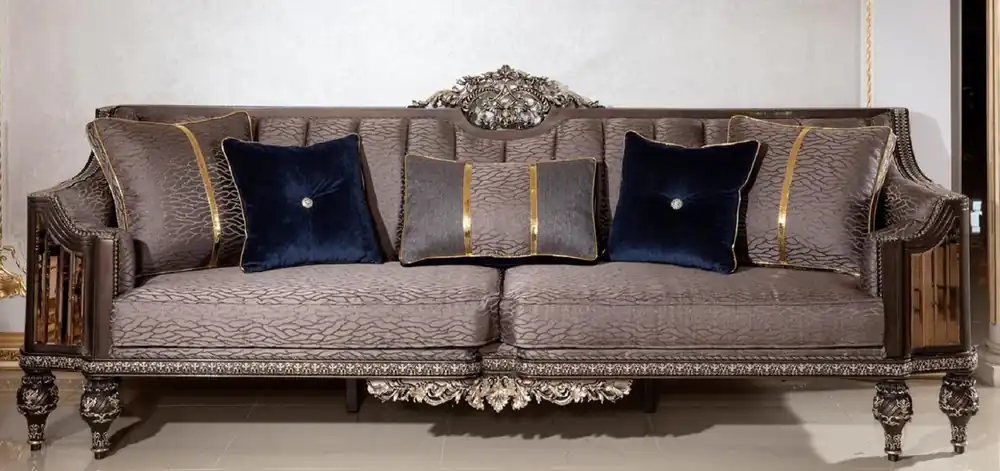 Neu Im Sortiment Casa Padrino canapé baroque de luxe gris / marron foncé / or - Magnifique canapé de salon avec motif élégant - Mobilier baroque salon & hôtel - Noble & Magnifique