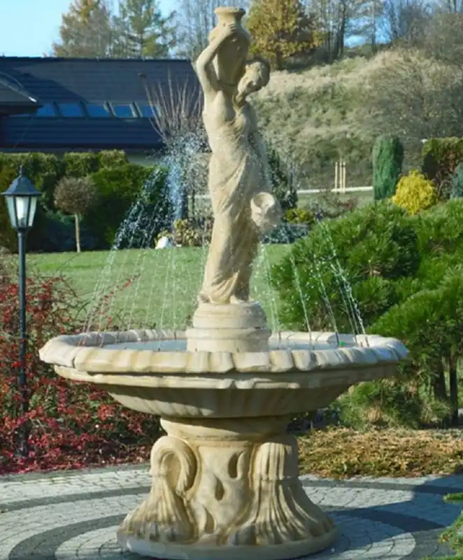 Zertifiziert Casa Padrino fontaine Art Nouveau sable Ø 155 x H. 228 cm - Magnifique Fontaine de Jardin - Fontaine de Décoration de Jardin - Accessoires de Décoration de Jardin Baroque & Art Nouveau