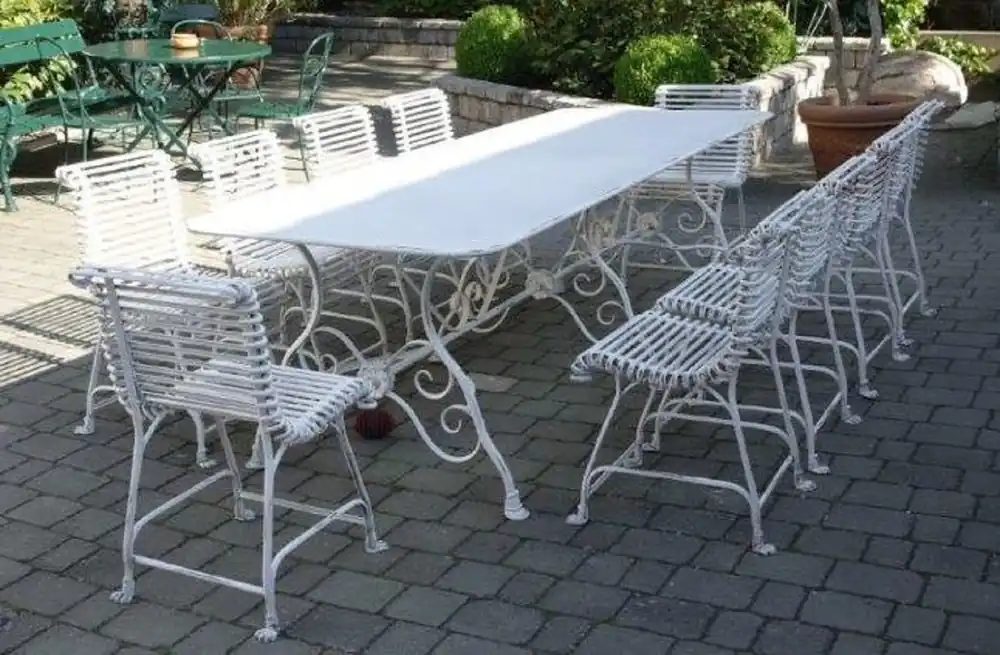 Preiswert Casa Padrino ensemble de Jardin Art Nouveau en fer forgé blanc antique - 1 Table de Jardin & 10 Chaises de Jardin - Mobilier de Gastronomie & Jardin Baroque & Art Nouveau