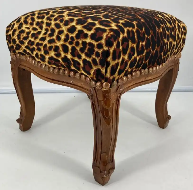 Casa Padrino tabouret baroque léopard motif / marron - Repose pieds de style ancien fait main de style baroque - Mobilier de salon de style baroque Abverkauf