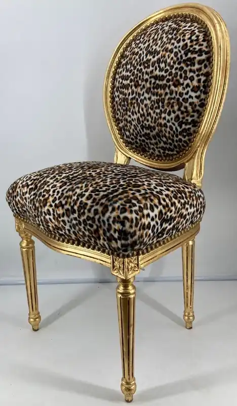 Casa Padrino chaise de salle à manger baroque médaillon léopard / oro - Chaise de cuisine fait main en bois massif de style ancien avec motif - Mobilier de salle à manger baroque Neue Kollektion