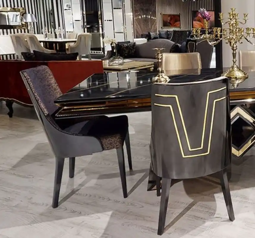 Nur Für Kurze Zeit Casa Padrino ensemble de chaises de salle à manger Art Déco de luxe noir / or - Ensemble de 6 chaises de cuisine - Meubles de Salle à Manger Art Déco - Qualité de Luxe
