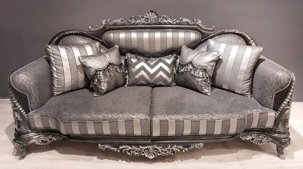 Nur Heute Casa Padrino canapé baroque de luxe argent / gris / noir / argent - Magnifique canapé de salon - Meuble de Salon Baroque - Noble & Magnifique