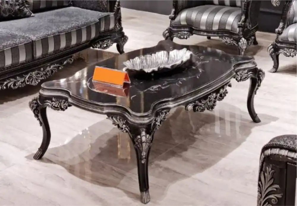 Nur Für Kurze Zeit Casa Padrino table basse baroque de luxe noir / argent - Table de salon en bois massif fait main de style baroque - Magnifique meuble de salon baroque