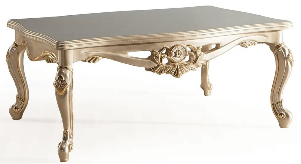 Casa Padrino table basse baroque de luxe argent / or - Magnifique table de salon en bois massif fait main de style baroque - Magnifique meuble de salon baroque Schneller Versand
