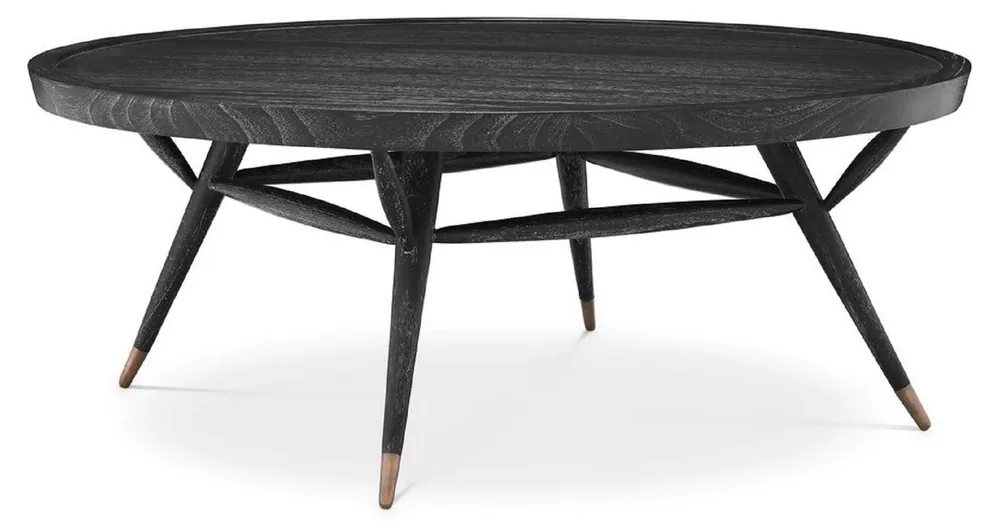 Casa Padrino table basse de luxe noir gris / laiton antique Ø 100 x H. 38,5 cm - Table de salon ronde en bois massif - Mobilier de salon de luxe Neue Ware