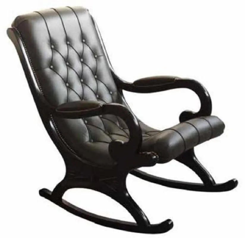 Rabatt Casa Padrino fauteuil à bascule en cuir Art Nouveau de luxe noir - Chaise à bascule en cuir véritable fait main avec accoudoirs - Mobilier de Salon et de Bureau Art Nouveau - Fabriqué en Italie