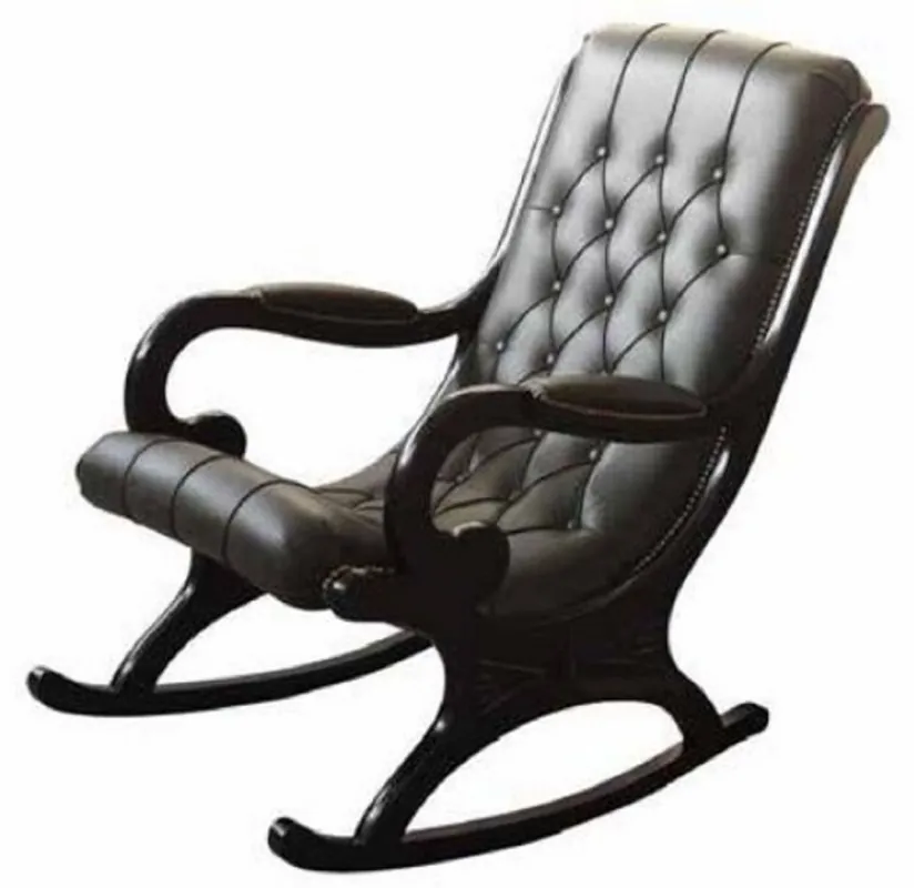 Casa Padrino fauteuil à bascule Art Nouveau de luxe noir - Chaise à bascule en cuir artificiel fait main avec accoudoirs - Mobilier de Salon et de Bureau Art Nouveau - Fabriqué en Italie Direktkauf