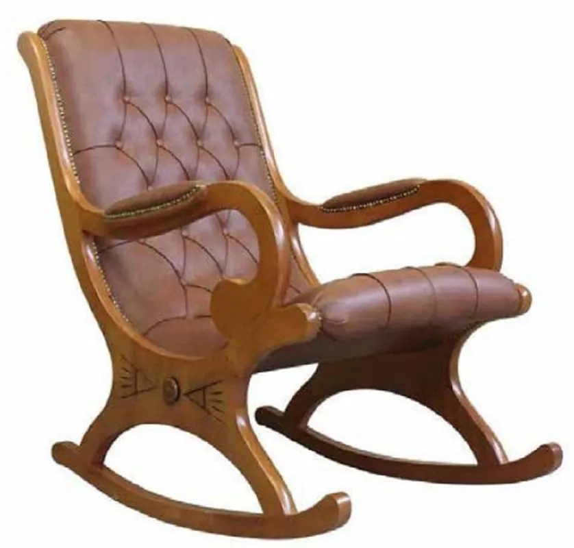 Casa Padrino fauteuil à bascule en cuir Art Nouveau de luxe marron - Chaise à bascule en cuir véritable fait main avec accoudoirs - Mobilier de Salon et de Bureau Art Nouveau - Fabriqué en Italie Nur Heute
