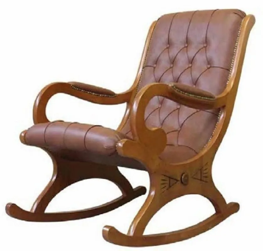 Sale Casa Padrino fauteuil à bascule Art Nouveau de luxe marron - Chaise à bascule en cuir artificiel fait main avec accoudoirs - Mobilier de Salon et de Bureau Art Nouveau - Fabriqué en Italie