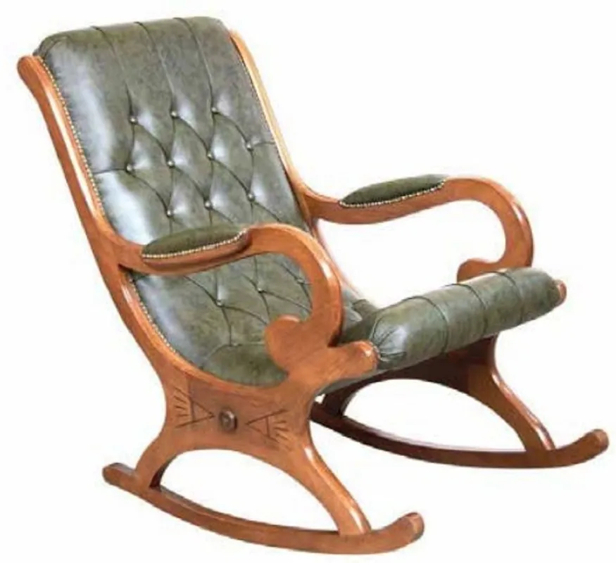 Casa Padrino fauteuil à bascule en cuir Art Nouveau de luxe vert / marron - Chaise à bascule en cuir véritable avec accoudoirs - Mobilier de Salon et de Bureau Art Nouveau - Fabriqué en Italie Aktuell