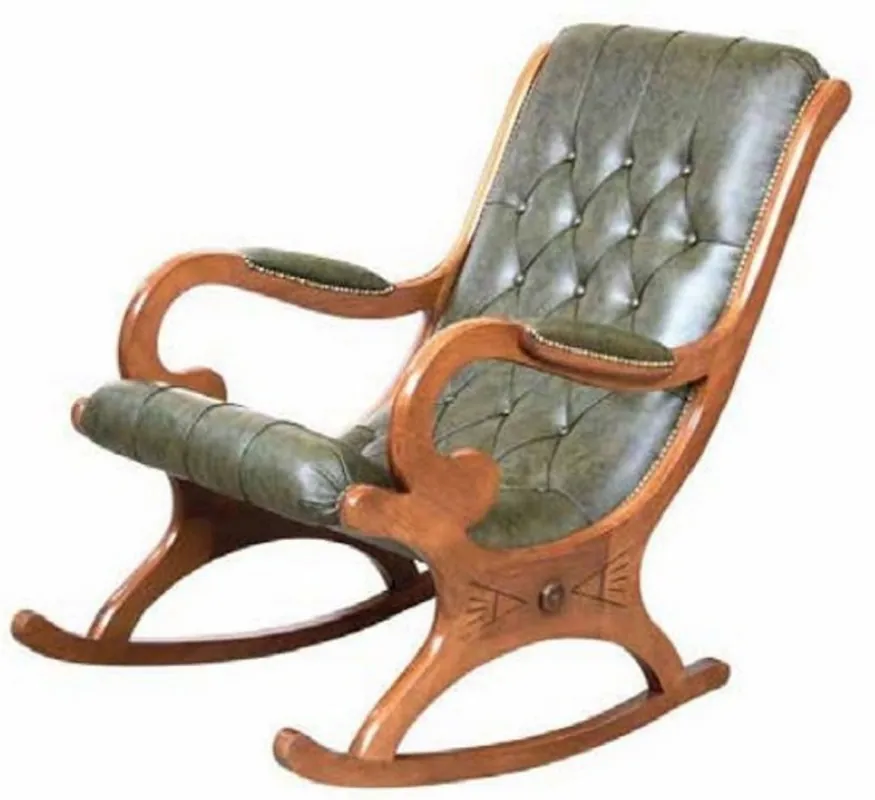 Casa Padrino fauteuil à bascule Art Nouveau de luxe vert / marron - Chaise à bascule en cuir artificiel fait main avec accoudoirs - Mobilier de Salon et de Bureau Art Nouveau - Fabriqué en Italie Top-Angebot