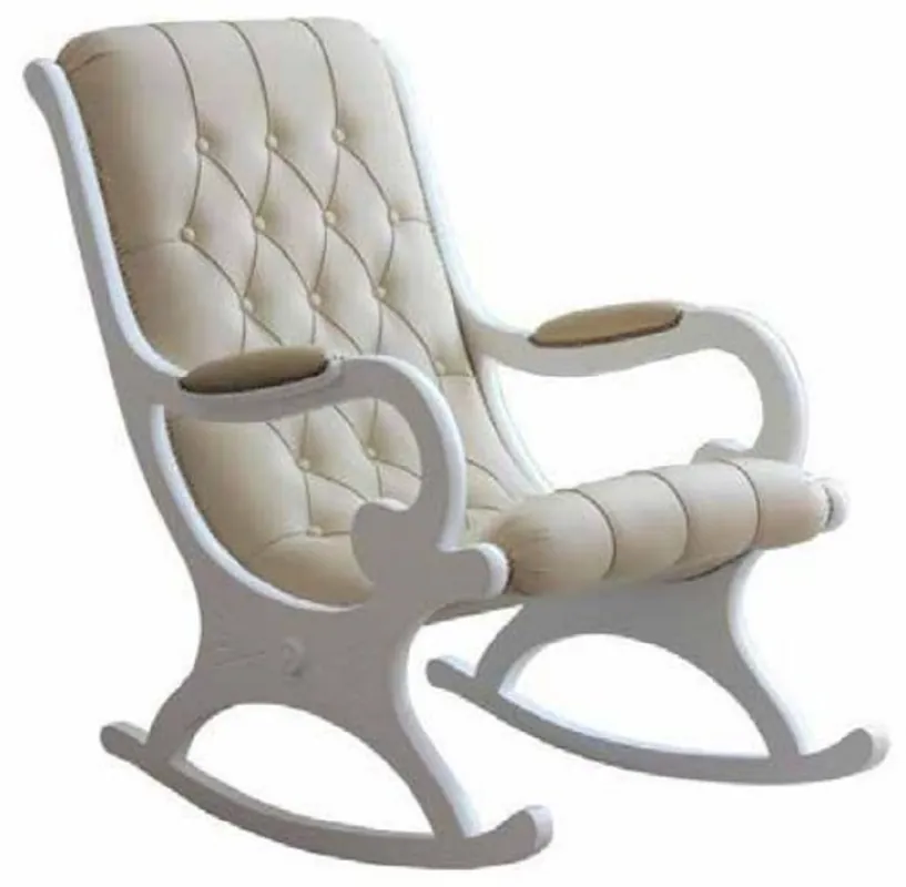 Casa Padrino fauteuil à bascule en cuir Art Nouveau de luxe crème / blanc - Chaise à bascule en cuir véritable avec accoudoirs - Mobilier de Salon et de Bureau Art Nouveau - Fabriqué en Italie Wochenendangebot