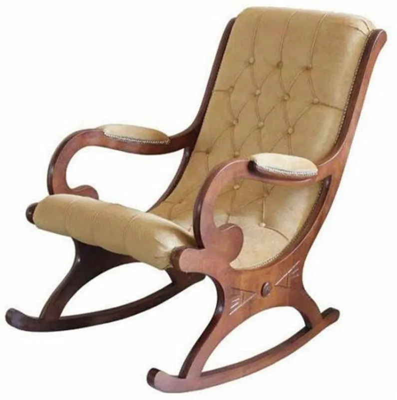 Casa Padrino fauteuil à bascule Art Nouveau de luxe beige / marron - Chaise à bascule en cuir artificiel fait main avec accoudoirs - Mobilier de Salon et de Bureau Art Nouveau - Fabriqué en Italie Rabatt
