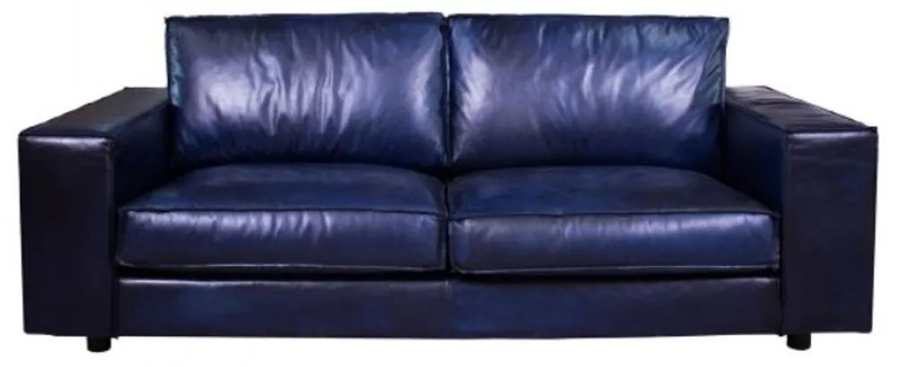 Casa Padrino canapé en cuir de luxe bleu foncé 240 x 104 x H. 83 cm - Canapé de salon en cuir véritable - Meuble de salon en cuir véritable - Meuble de luxe en cuir Nur Für Kurze Zeit