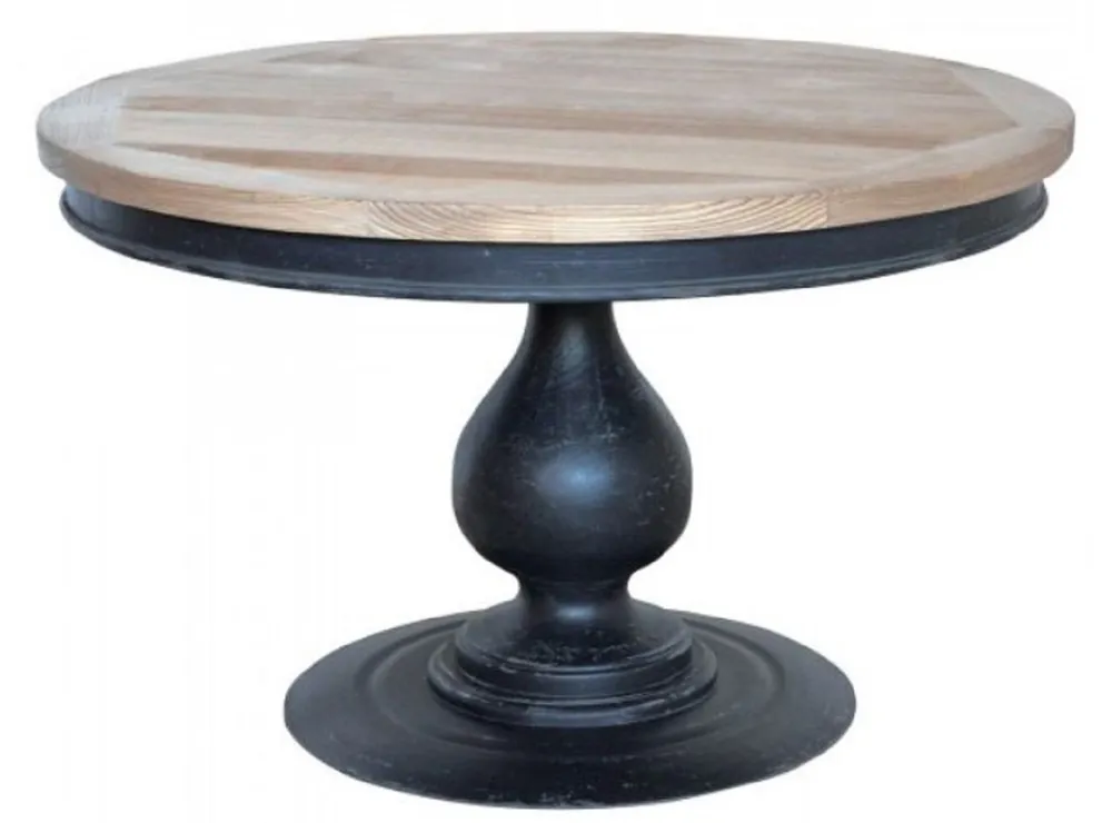 Casa Padrino table à manger de style campagnard naturel / noir antique Ø 130 x H. 78 cm - Table de cuisine ronde avec plateau en bois massif - Meuble de salle à manger de style campagnard Top-Seller