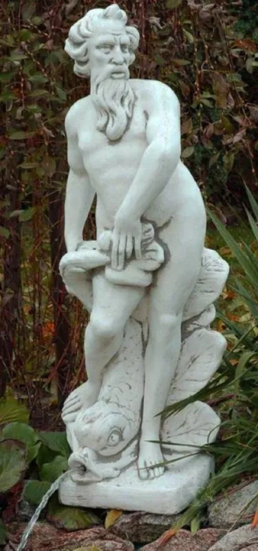 Saisonangebot Casa Padrino sculpture Art Nouveau gargouille neptune avec poisson gris 19 x 21 x H. 83 cm - Elégante figure de pierre gargouille - Accessoires de Décoration de Jardin Art Nouveau